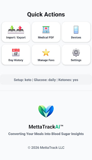 MettaTrackAI Quick Actions menu